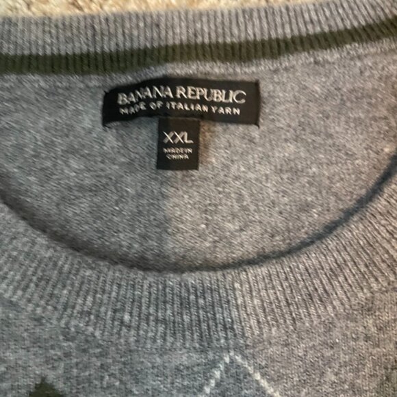 Banana Republic Sweater Men XXL Black Argyle Merino Wool Pullover Preppy - Picture 3 of 4